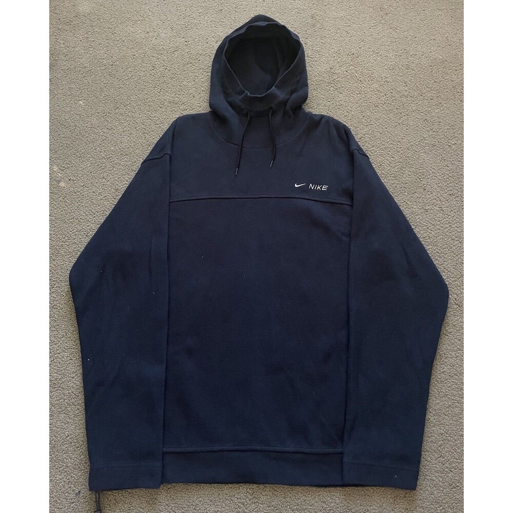 Vintage Nike Hoodie Mens L Black Embroidered Swoosh Side Zip Mock Neck Pullover
